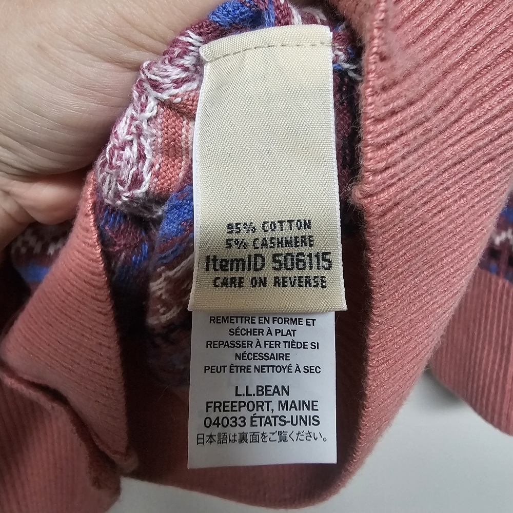 L.L. Bean Cashmere Blend Button Down Cardigan Sweater Fair Isle Pastel Blue - Picture 8 of 9